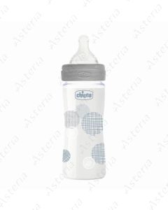 Бутылочка для кармления стеклянная с силиконовой соской Чикко Велл-Беинг 0М+ 150мл