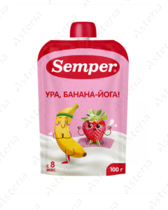Semper banana and strawberry yogurt, fruit and milk puree 100g