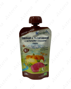Fleur Alpine Organic puree pouch vegetables, veal and legumes 100g