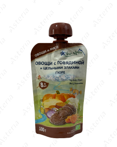 Fleur Alpine Organic puree pouch vegetables, veal and legumes 100g