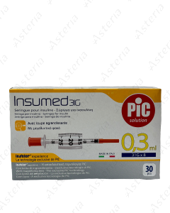 Pic Solution Insulin syringe 0.3ml 31Gx8mm N30