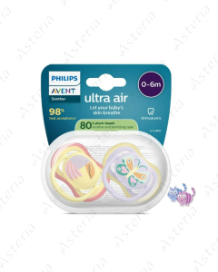 Соска Avent 0-6 месяцев Ultra Air желтая, фиолетовая N2