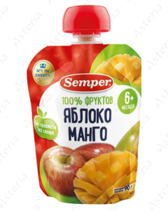 Детское фруктовое пюре Semper: яблоко, манго, 90 г