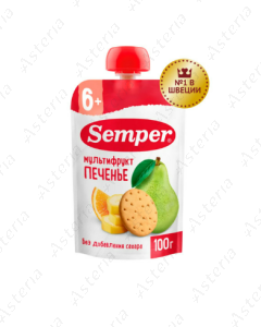 Детское фруктовое пюре Semper с печеньем, 100 г.