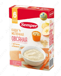 Овсяная каша Semper с молоком, яблоком и бананом, 180 г