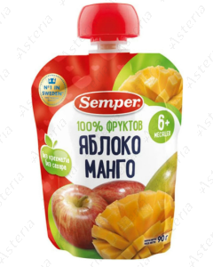 Детское фруктовое пюре Semper: яблоко, манго, 90 г