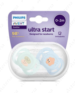 Соска-пустышка Avent 0-2M Ultra Start сине-зеленая N2 075/04