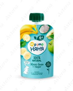 Фруто Няня Пюре Яблоко,Банан, Творог, пауч 90г