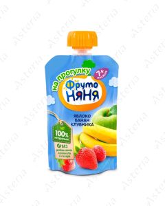 Фруто Няня Десерт Пюре Яблоко, Банан, Клубника,пауч 90г