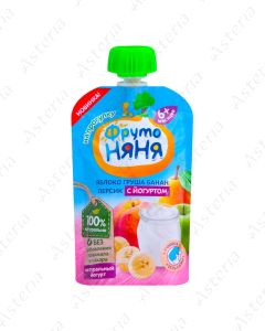 Фруто Няня Пюре Яблоко,Груша,Банан, Персик,Йогурт, пауч 90г