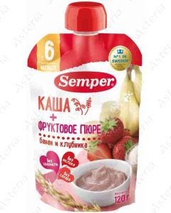 Фруктово-злаковое пюре Semper: банан, клубника с кашей, 120 г