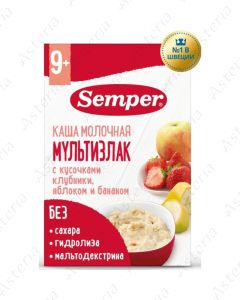Семпер Каша молочная мультизлаковая Клубника, Яблоко, Бнана, 180г