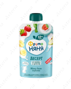 Фруто Няня Десерт Пюре Яблоко, Банан, Клубника,пауч 90г