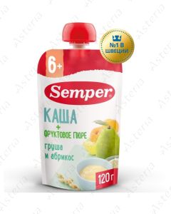 Фруктово-злаковое пюре Semper с грушево-абрикосовой кашей, 120 г