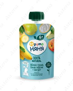 Фруто Няня Пюре Яблоко,Груша,Банан, Персик,Йогурт, пауч 90г
